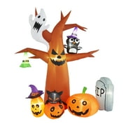 Kinsuite 8ft Halloween Inflatables Ghost Tree with Pumpkin Owl Hat for Outdoor Yard Decorations