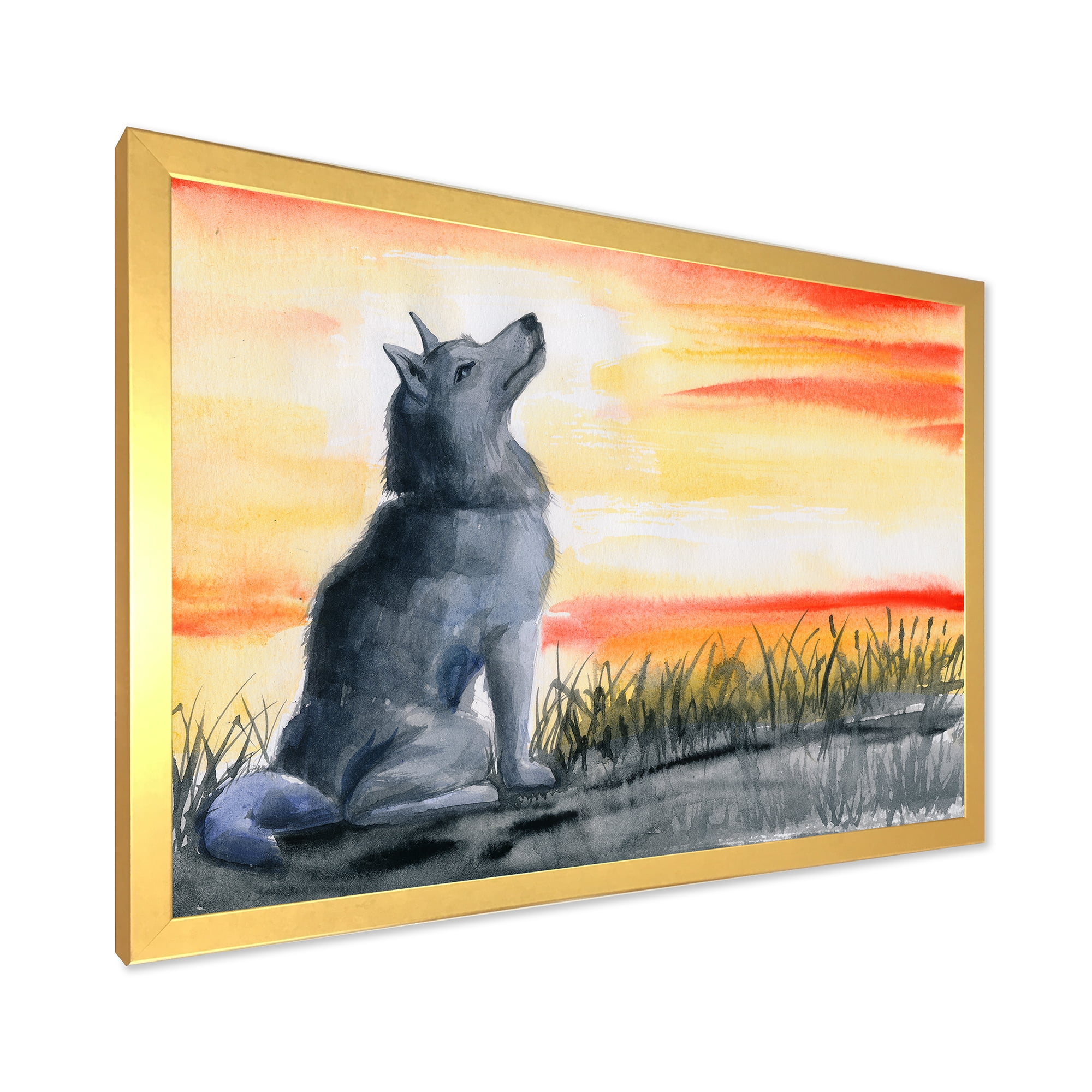 Designart 'Portrait Of Grey Wolf Howling At The Moon' Traditional Framed Art Print
