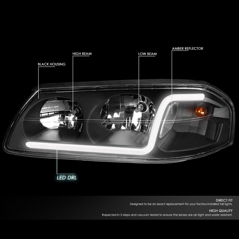 DNA Motoring HL-LB-CI00-BK-CL1 For 2000 to 2005 Chevy Impala LED DRL Light  Bar Headlight Black Housing Clear Corner Headlamp 01 02 03 04 Left + Right