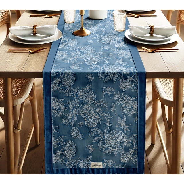 Vargottam Decorative Table Runner - Double-Layered Cotton - 14 x 60 Inch with Elegant Border - Durable, Eco-Friendly - For Rustic, Boho & Modern Dcor - Floral