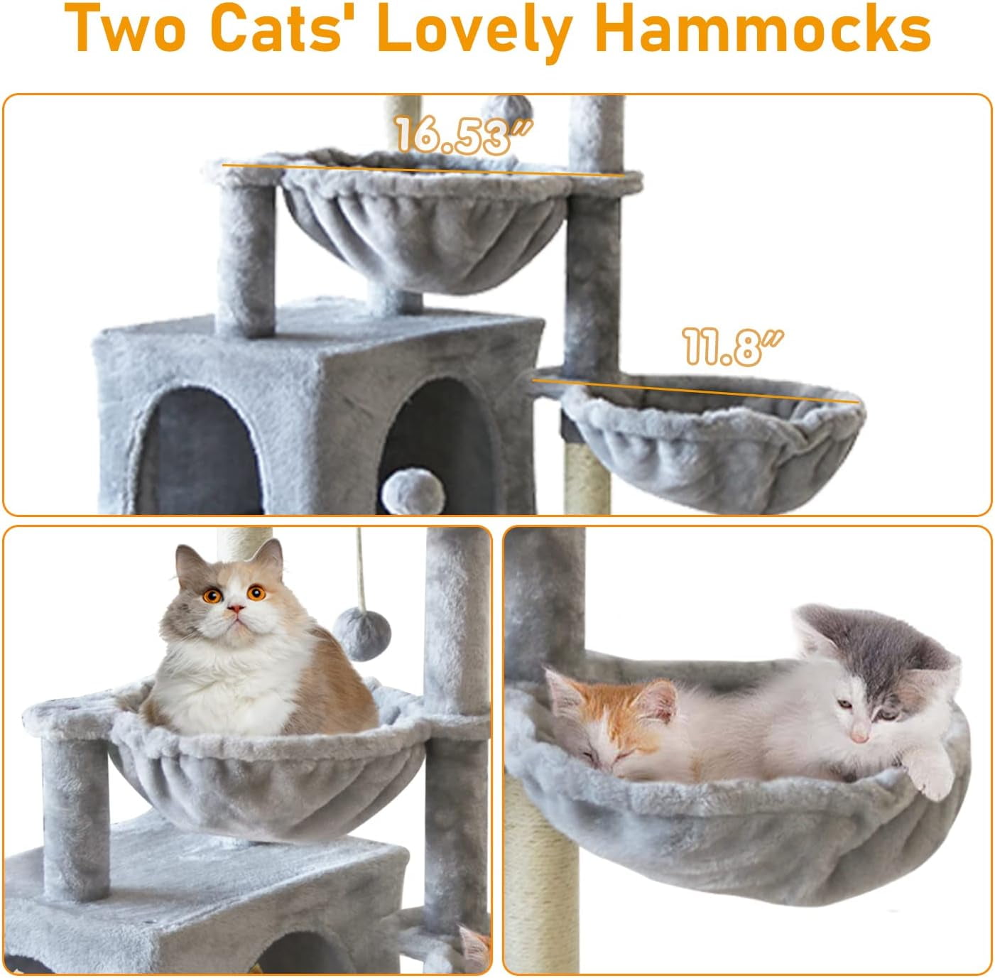Cat Tree Cat Tower Condo with Sisal Scratching Post for Indoor Cats Cat Tree Cat Furniture with Hammock Perch and Kitten Ball Toys