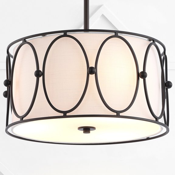 JONATHAN Y Violetta 3-Light 19" Metal LED Pendant, Oil Rubbed Bronze/White