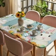 thumbnail image 3 of Easter Table Cloths for 4 Foot Rectangle Tables, Spring Watercolor Bunny Eggs Tulip Wooden Grain Patio Waterproof Elastic Fitted Tablecloths, Washable Rectangular Table Cover for Camping, 3 of 8