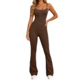 thumbnail image 3 of Shadoumai Womens Flare Bodycon Jumpsuit Square Neck Full Length Tank Top Rompers Sleeveless Yoga Unitard Playsuit, 3 of 5
