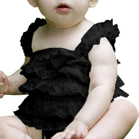 

Vedolay Unitard Bodysuit For Girl Girls Scoop Neck Ruffle Overlay Jumpsuit Rompers Casual Loose Long Wide Leg Jumper Outfits Black 0-12 Months