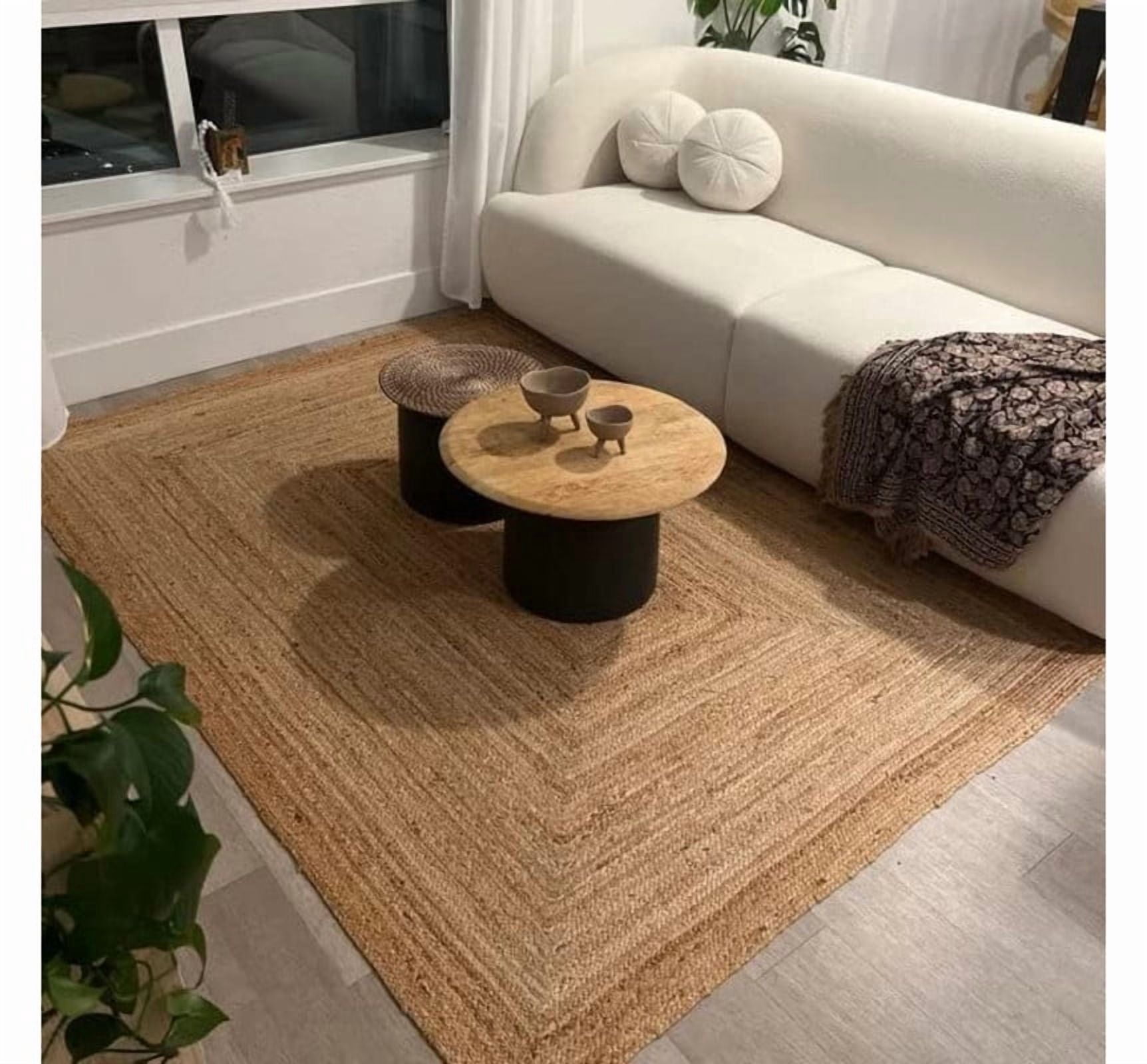 Handwoven Jute Braided Area Rug, Rectangular Natural Farmhouse Reversible Carpet_2X8_Feet