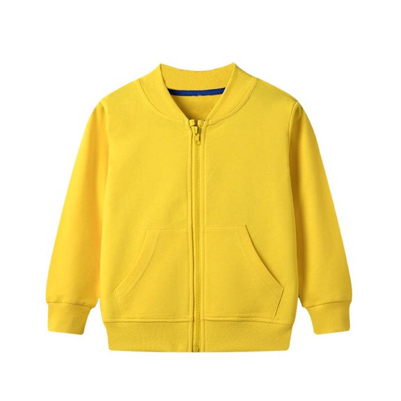 CPNG Toddler Kids Baby Outwear Long Sleeve Round Neck Solid Color Zipper Windproof Long Sleeve Coats for Girls Or Boys(Yellow,4-5 Years)