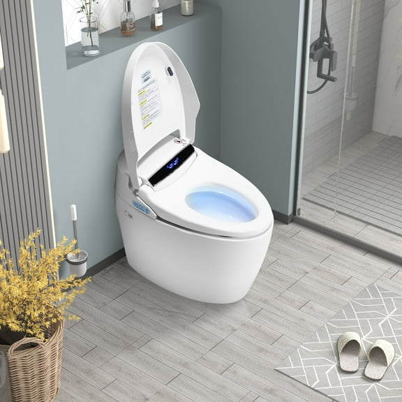 Smart One Piece Toilet with Heated Bidet Seat, Auto Open/Close Lid, Warm Water, Dryer, Foot Sensor Flush, Remote Control, Self-Cleaning