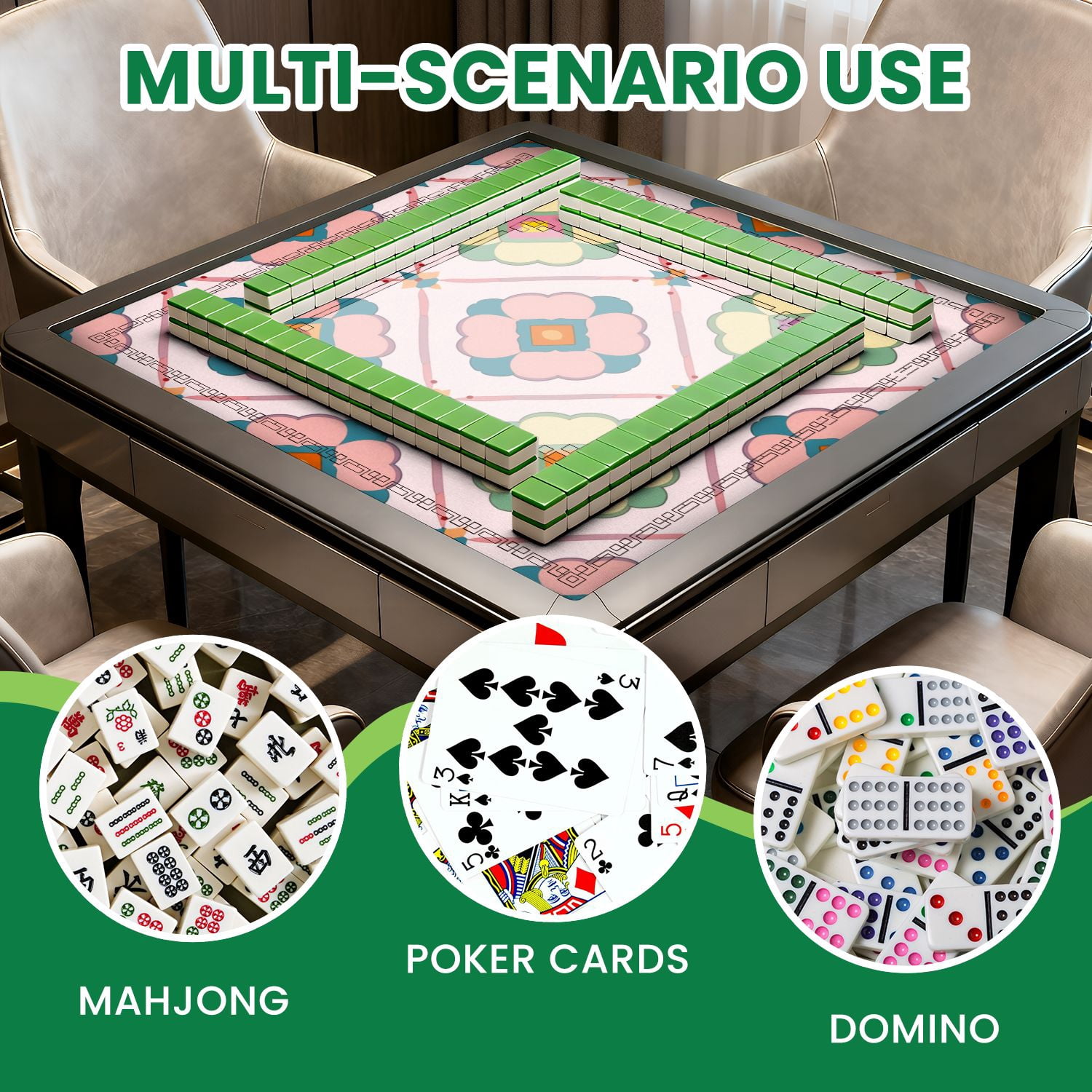 Mahjong Mat 31.5" x 31.5" Geometric Floral Vibrant Colors Diamond Shapes Non-Slip Noise Reduction American Mahjong Tiles Table Cover for Dominoes Poker Card Board Games Gift