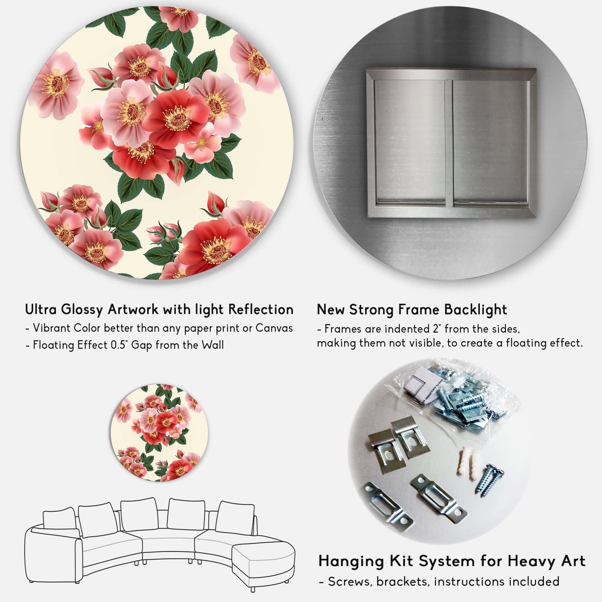 Designart 'Ancient Red Roses' Traditional Circle Metal Wall Art 36x36 - Disc of 36