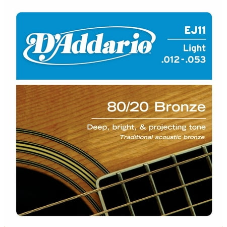 D'Addario EJ11 80/20 Bronze Acoustic Guitar Strings, Light, (Best Acoustic Guitar Strings For Warm Sound)