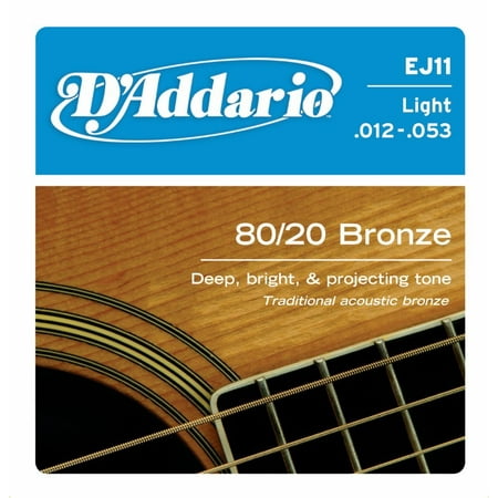 D'Addario EJ11 80/20 Bronze Acoustic Guitar Strings, Light, 12-53