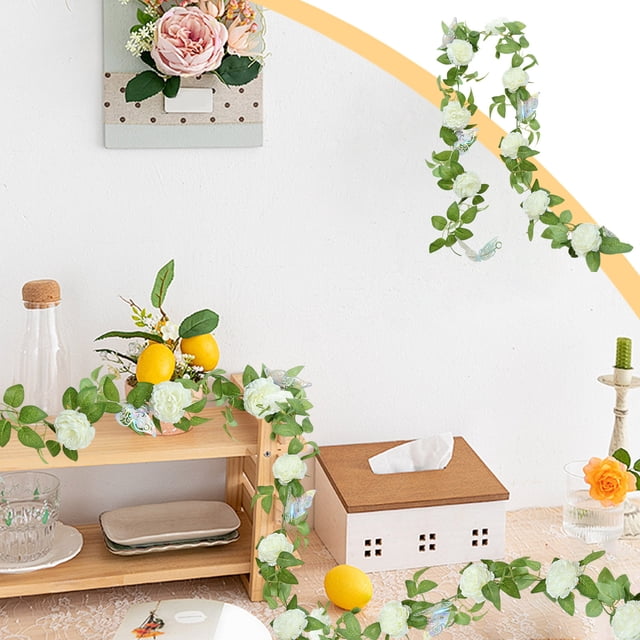 Birdeem Artificial Vine Fake Flowers,Rose Rattan Garland for Home Decor and Wedding Backdrop,78.7 Inch Simulation Rattan for Indoor Outdoor Use
