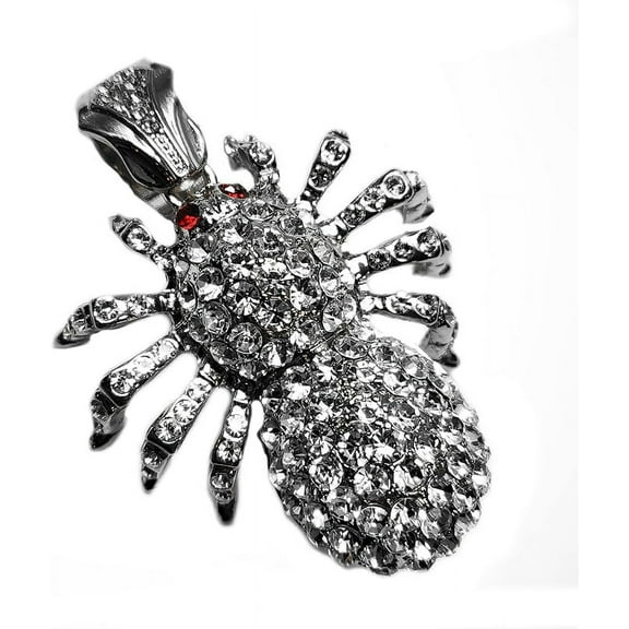 HIP HOP JEWELRY ICED SILVER PLATED CUBIC ZIRCONIA RAPPER STYLE LARGE BLING SPIDER CHARM LUXURY PENDANT