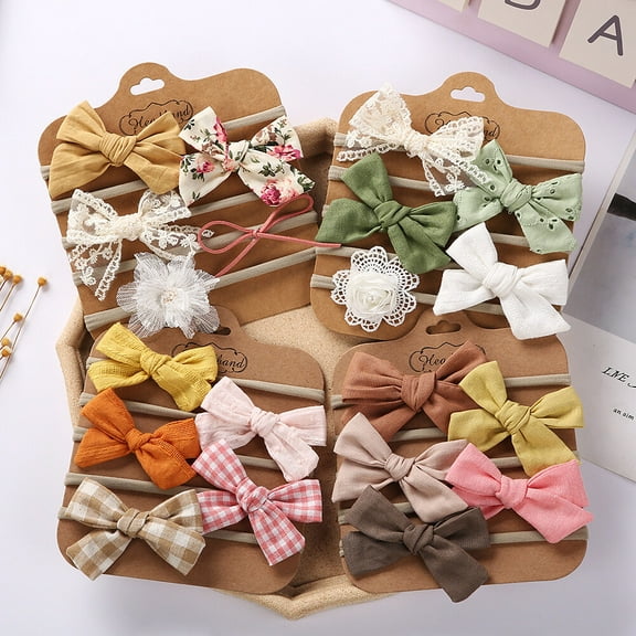 5PCS Baby Girl Headbands and Bows, Newborn Infant Toddler Nylon Elastics Hairbands Hair Accessories