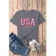 thumbnail image 7 of Women's Gray USA Star Bow Knot Print Crew Neck T-Shirt, 7 of 7