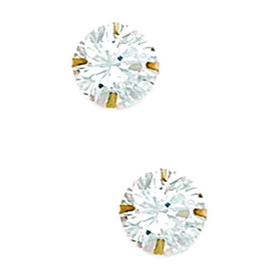 14k Yellow Gold 7mm Round Cubic Zirconia Light Prong Set Earrings Stud Earring for Women