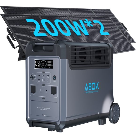 ABOK Ark3600 3600W 3840Wh Solar Generator + 200W Solar Panel*2 – for Home, Camping, RVs, Outages & Off-Grid with Green Energy