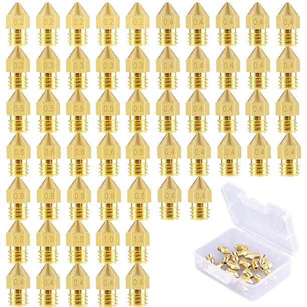 52 piezas boquillas para impresora 3d boquilla Mk8 0,2 mm, 0,3 mm, 0,4 mm, 0,5 mm, 0,6 mm, 0,8 mm, 1,0 mm regalo