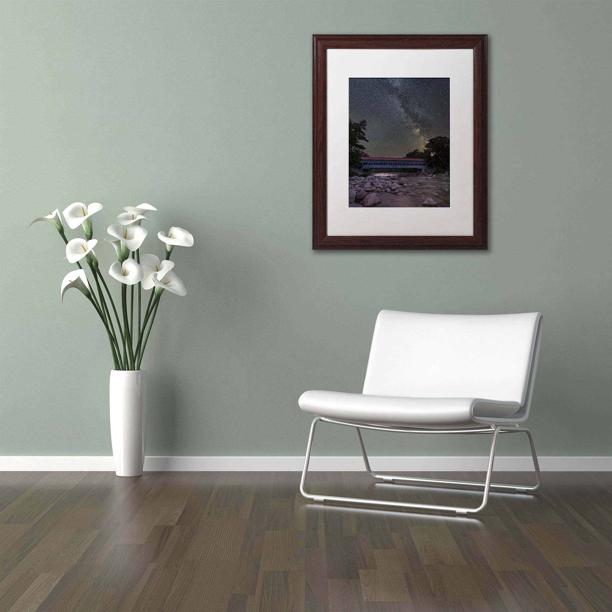 Trademark Fine Art "Swift River Night" Canvas Art by Michael Blanchette Photography White Matte, Wood Frame