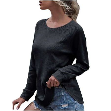 

Women s Round Neck Solid Color Loose Casual Long Sleeve T-shirt Tops