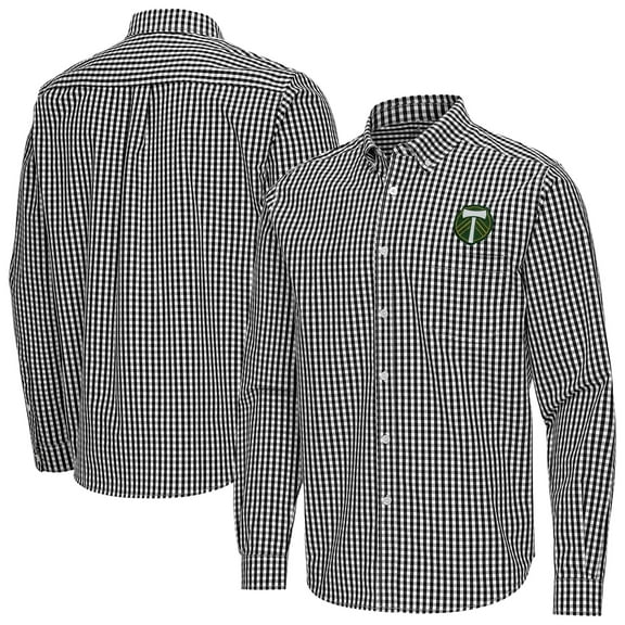Men's Antigua Black Portland Timbers Ellis Tri-Blend Long Sleeve Button-Down Shirt