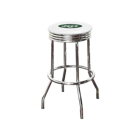 The Furniture King Bar Stool 24" Tall Backless Chrome Metal Stool Featuring Your Favorite Football Team Logo on a Colored Vinyl Swivel Seat Cushion Jets on White