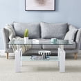 thumbnail image 2 of Veryke Modern Glass Coffee Table with Lower Shelf, Rectangle Center Table for Living Room, White, 2 of 7