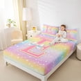 thumbnail image 4 of Homewish Kawaii Girls Letter E Full Size Sheets for Kid, Cartoon Monogrammed Bed Sheets, Bling Stars Rainbow Sheet Sets, Lightweight Room Decor, 4pcs, 4 of 7
