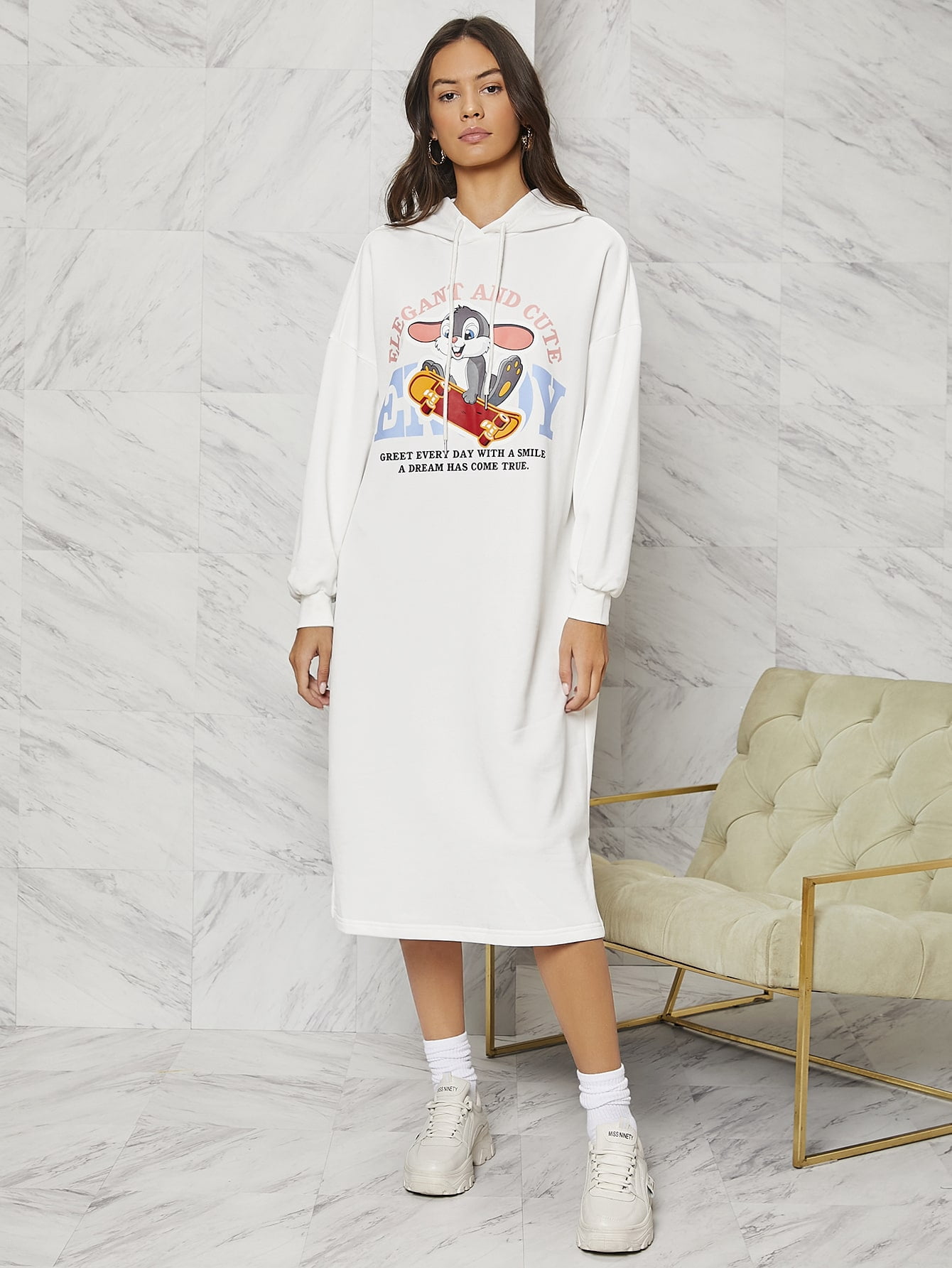 Women's Cartoon Slogan Graphic Slit Hem 