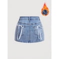 thumbnail image 5 of Womens Blue Denim Mini Skirt With Bow Detail Pocket Accents, 5 of 5