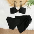 thumbnail image 5 of Rotm Bikinis for Teen Girls Girls Swimsuit Kids Girls 3 Piece Swimsuits Leaf Print Bathing Suit Solid Bikini Tops Underpants Print Skirt Swimwear Set Black,11-12 Years, 5 of 7