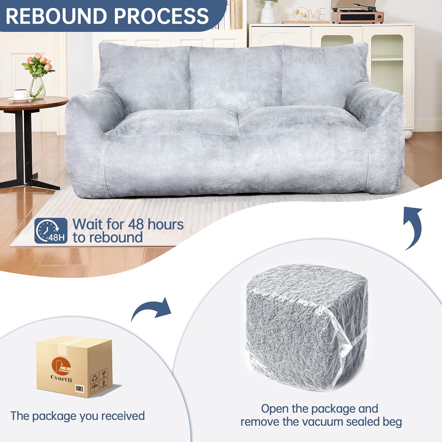 LinkRomat Faux Fur Loveseat, Oversized 2-Seater Sofa with High-Density Foam, for Living Room & Bedroom, No Assembly Required, Light Blue