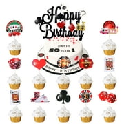 33pcs Casino Poker PriNst Party Decorations,Poker Theme Birthday Cake for Las Vegas Casino Night Poker Events Birthday Supplies Casino Poker Theme Cake Food Picks Decoration Supplies