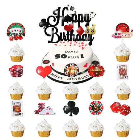 33pcs Casino Poker PriNst Party Decorations,Poker Theme Birthday Cake for Las Vegas Casino Night Poker Events Birthday Supplies Casino Poker Theme Cake Food Picks Decoration Supplies