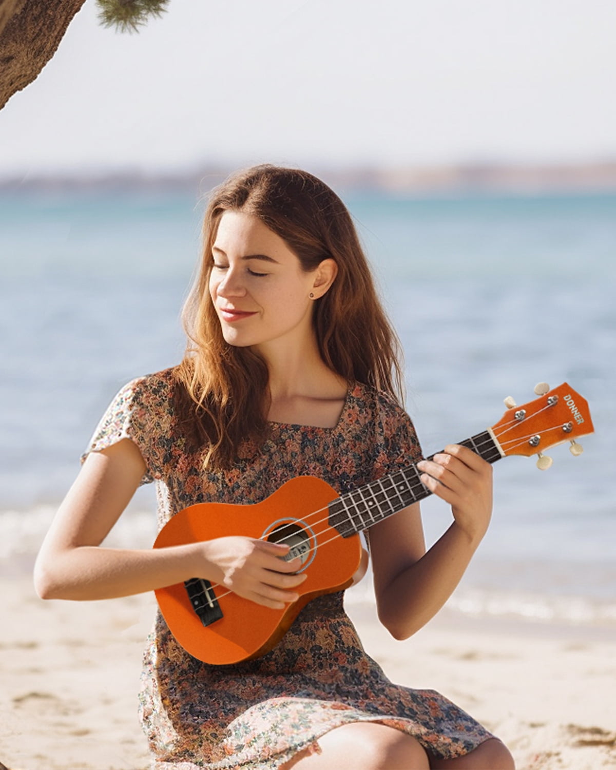 Donner 21" Soprano Ukulele Kit with Online Lesson, Bundle, Strap, String, Tuner, Pick,  Cloth for Beginner Mahogany