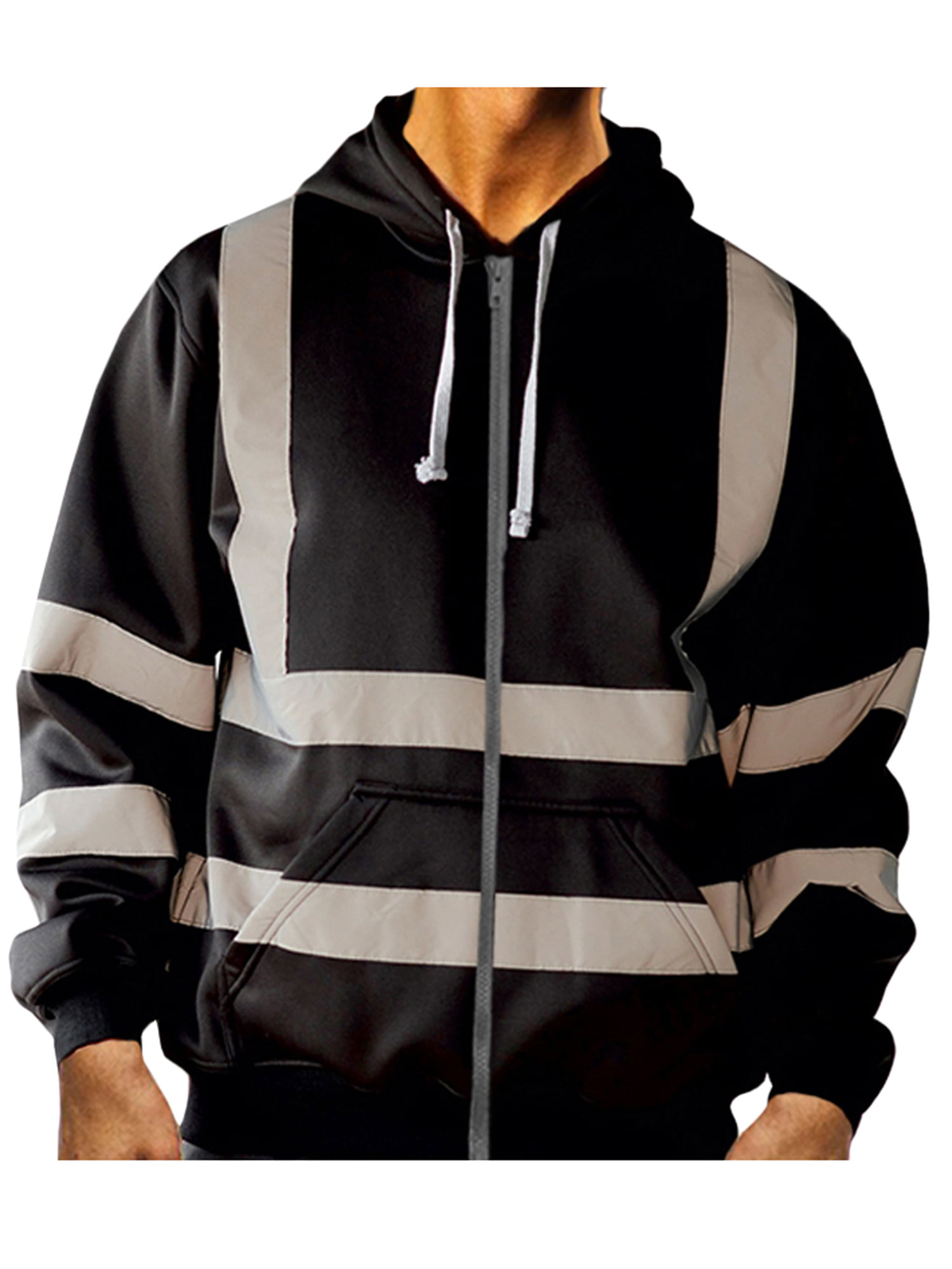 Mens Hi Viz Vis Visibility Work Hoodie Sweatshirt Reflective Zipper Coat Jacket