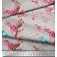 thumbnail image 3 of Soimoi Gray Cotton Voile Fabric Red Berries & Bulbul Bird Print Fabric by Yard 58 Inch Wide, 3 of 3