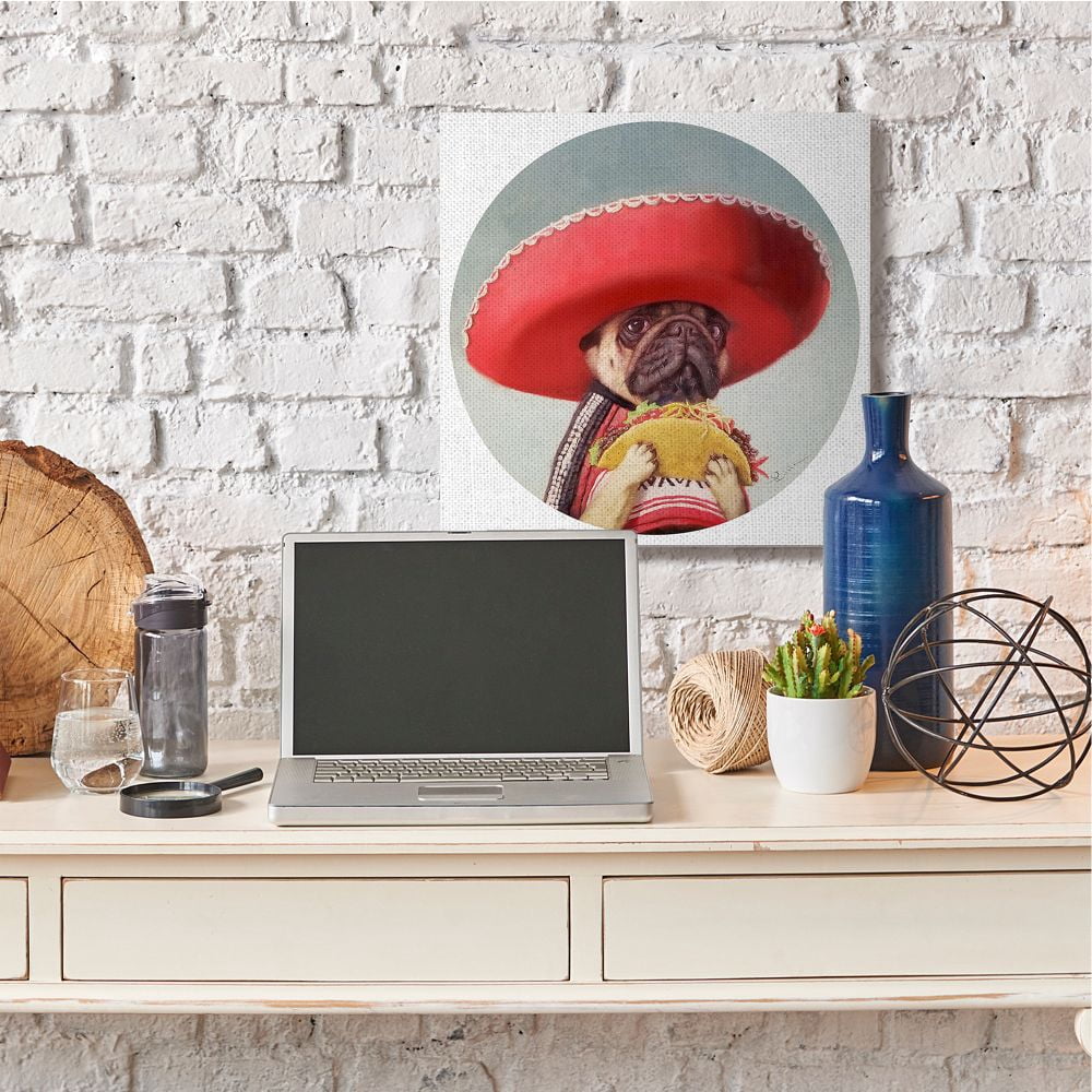 Stupell Industries Pug in Sombrero with Taco Fun Dog Painting Designed by Lucia Heffernan