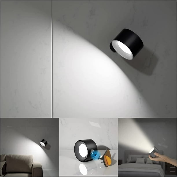 Lámpara de pared LED Lámpara de pared Batería recargable Apliques de pared Modernos Regulables Control táctil Modos de brillo cálido/blanco Focos de pared Luces de noche giratorias libremente Lámpara