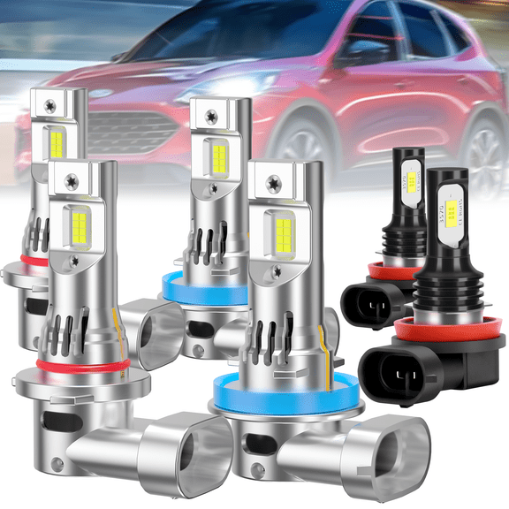 ROADSUN For Ford Escape 2017-2019 LED Headlight Bulbs, High Beam 9005, Low Beam H11, Fog Light H11, Pack of 6, 6000K Cool White, Plug and Play