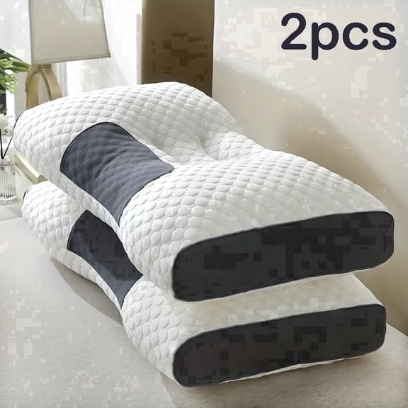 2-Pack Neck Pillow Soft Knitted Massage- Adjustable Ergonomic Orthopedic Contour Support, High Quality Pillow Core, Removable Cover for Sleeping Comfort