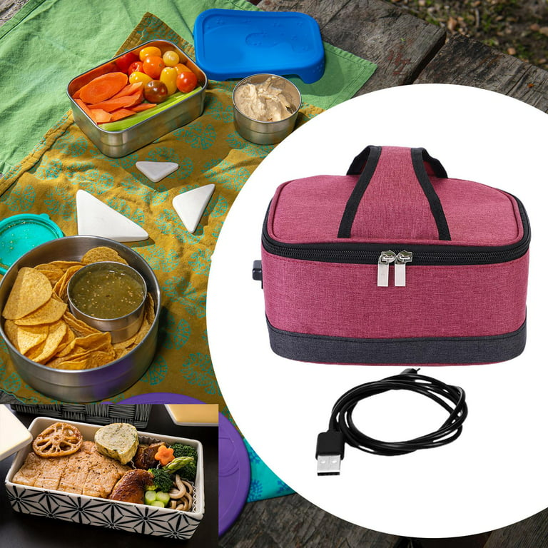 USB Food Warmer Thermal Bag ,Electric Heated Lunch Box ,Lunch Heater Tote ,Meals Reheating, Food Heating Bag, Lunch Box for Car Working Picnic , Red