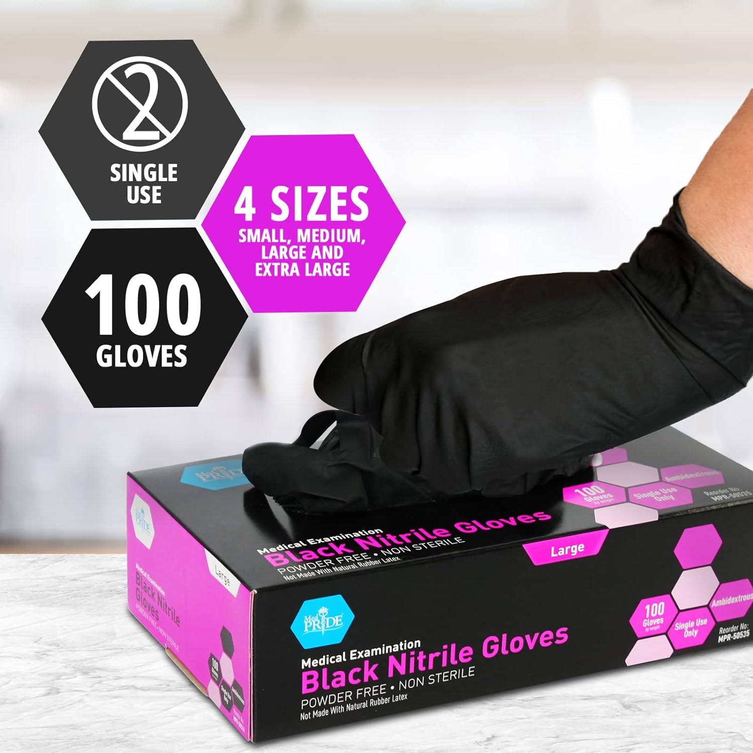 MEDPRIDE Nitrile Gloves Powder-Free – X-Large, Black, 1000-Pack Nitrile Exam Gloves Disposable Latex-Free Textured Fingertips Medical Supplies for Home Health