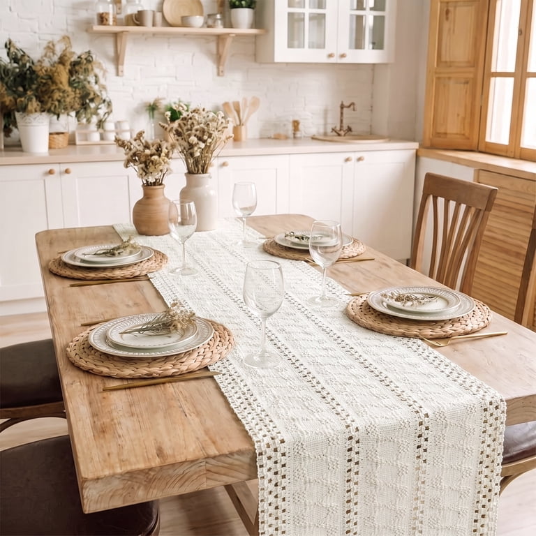 Sm:)e Beige Woven Farmhouse Table Runner 12 x 72 Inch photo 2