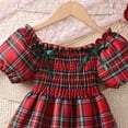 thumbnail image 6 of LEWKW Little Girls Plaid Smocked Dress Puff Sleeve Ruffle Hem Plaid Pattern Twirl A-Line Dress for Casual Playwear Back To School Preppy Style, 6 of 7