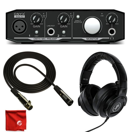 Mackie Onyx Artist 1-2 USB Audio Interface Bundle with Traction DAW Recording Software Plus Mackie MC-250 Professional Closed-Back Headphones and 10' XLR Microphone Cable and Microfiber Cleaning
