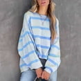 thumbnail image 2 of Pompotops Femmes Pull Col Rond Tops de Mode à Rayures Imprimé Manches Longues Casual Tops Dégagement, 2 of 5