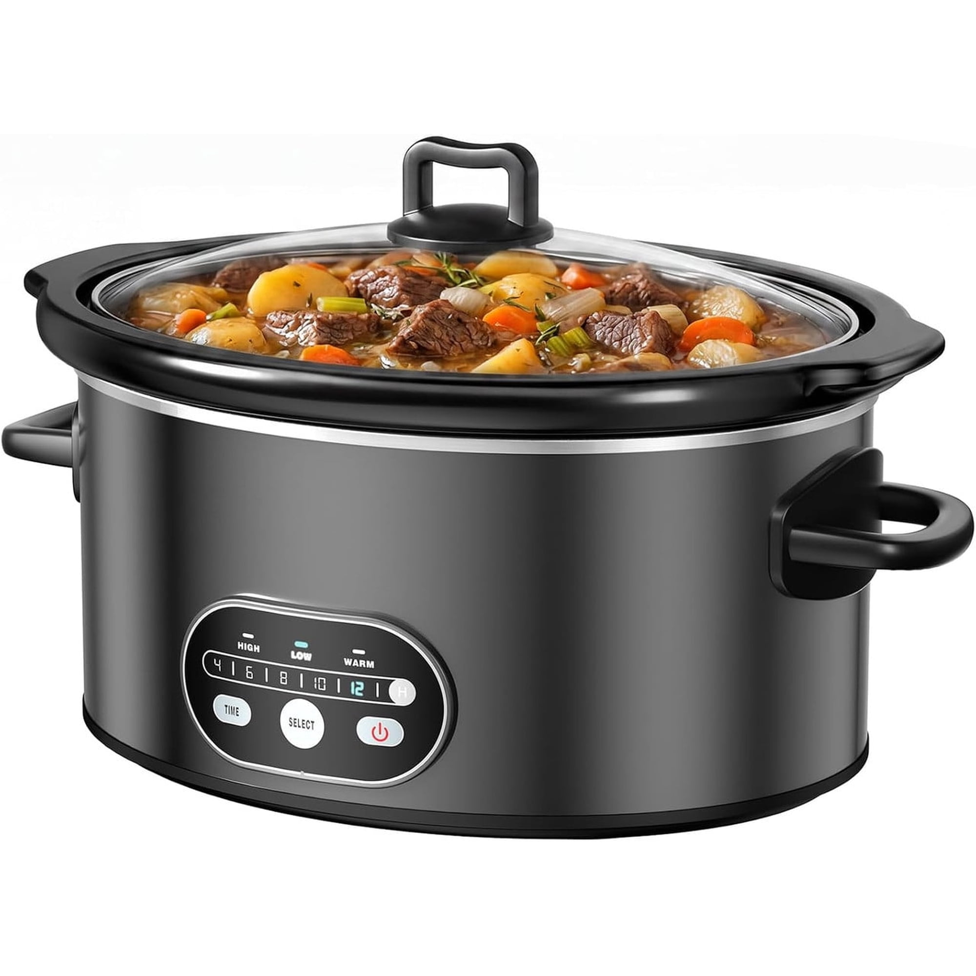 Simenmax 6QT Programmable Slow Cooker, Nonstick Ceramic Coating, Dishwasher-Safe Stoneware with Timer,Black