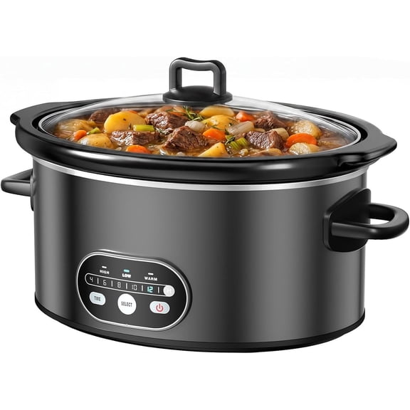 Simenmax 6QT Programmable Slow Cooker, Nonstick Ceramic Coating, Dishwasher-Safe Stoneware with Timer,Black